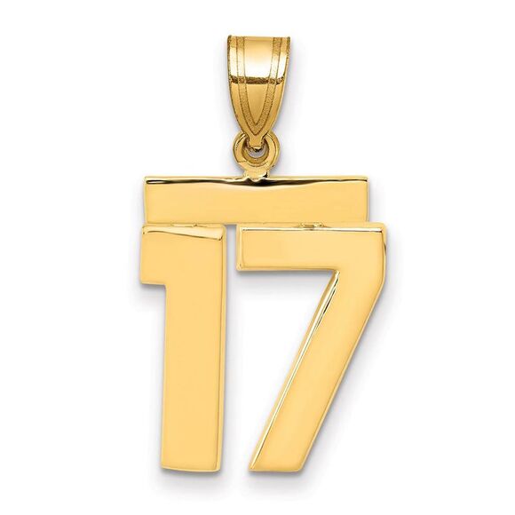 14k Yellow Gold Athletic Collection Medium Polished Number 17 Pendant